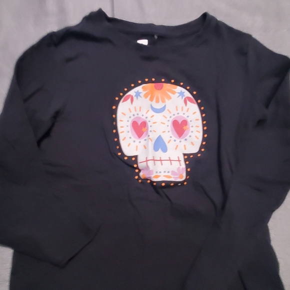Cotton On Black Long Sleeve with Colorful Skull Design - Picture 1 of 2